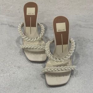 Dolce Vita Pearl-Embellished Cream Heels